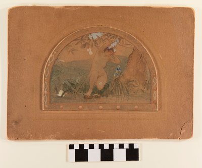 Semicircular Watercolor on Board of a Nude Woman on the Bank of a Stream by George W. Chambers